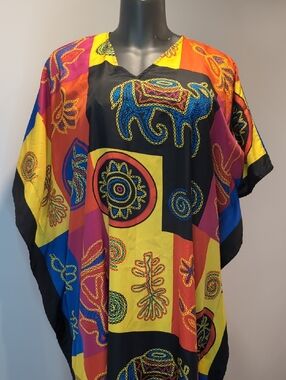 Gypsie Blu Vibrant Multicolor Animal & Geometric Print Kaftan Dress One Size